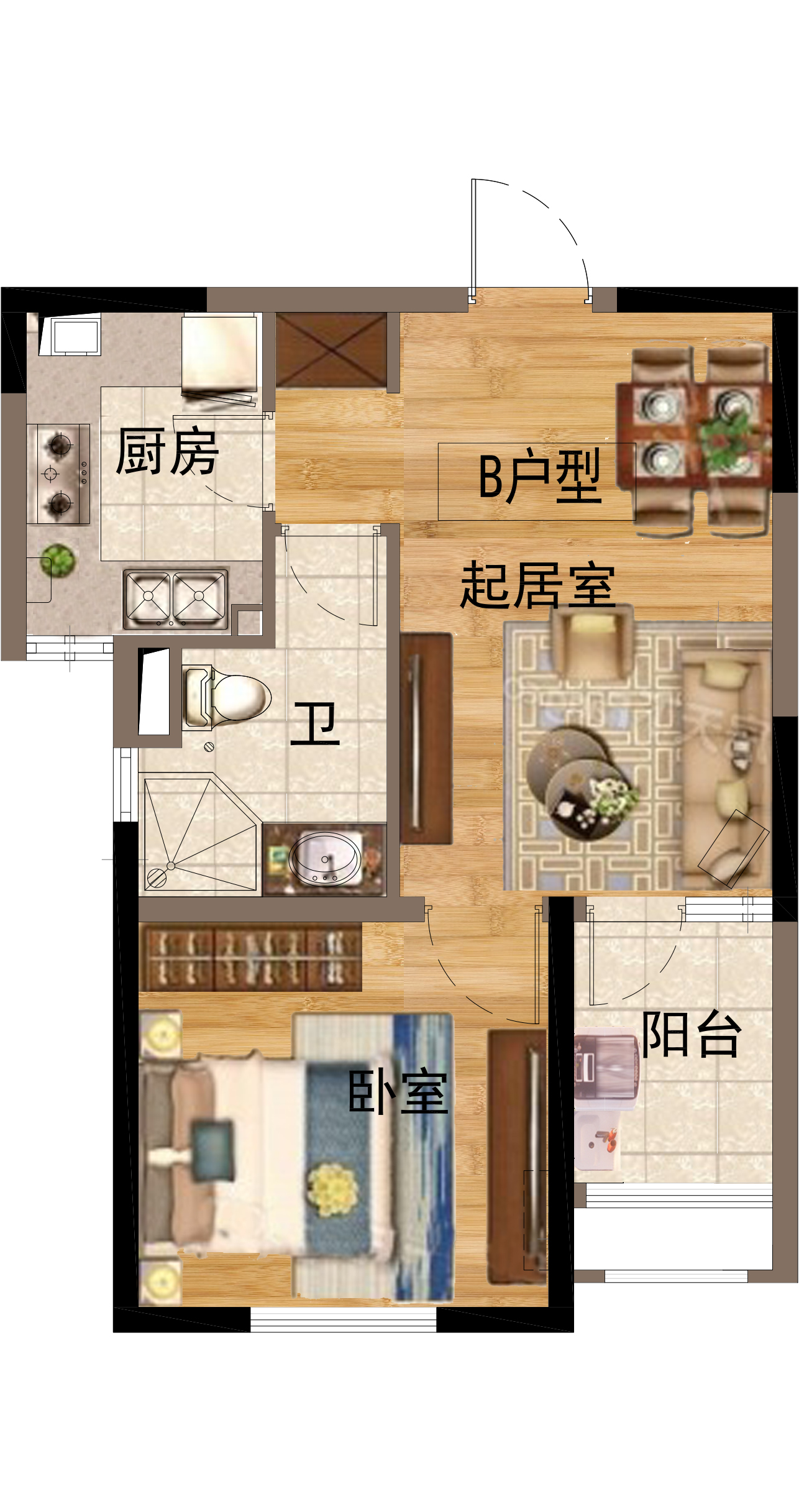 尚东朗庭一室户A户型图第1张