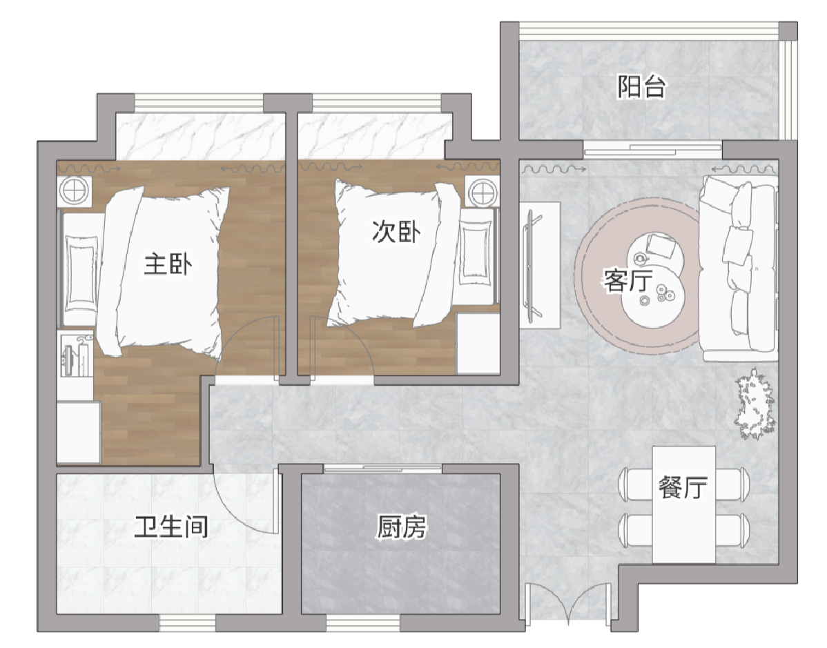 宝业荟萃雅苑二室户B户型图第1张