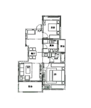 中建公元名邸二室户C户型图第1张