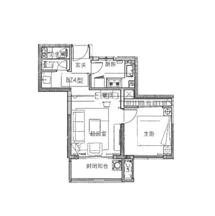 春江锦苑一室户A户型图第1张