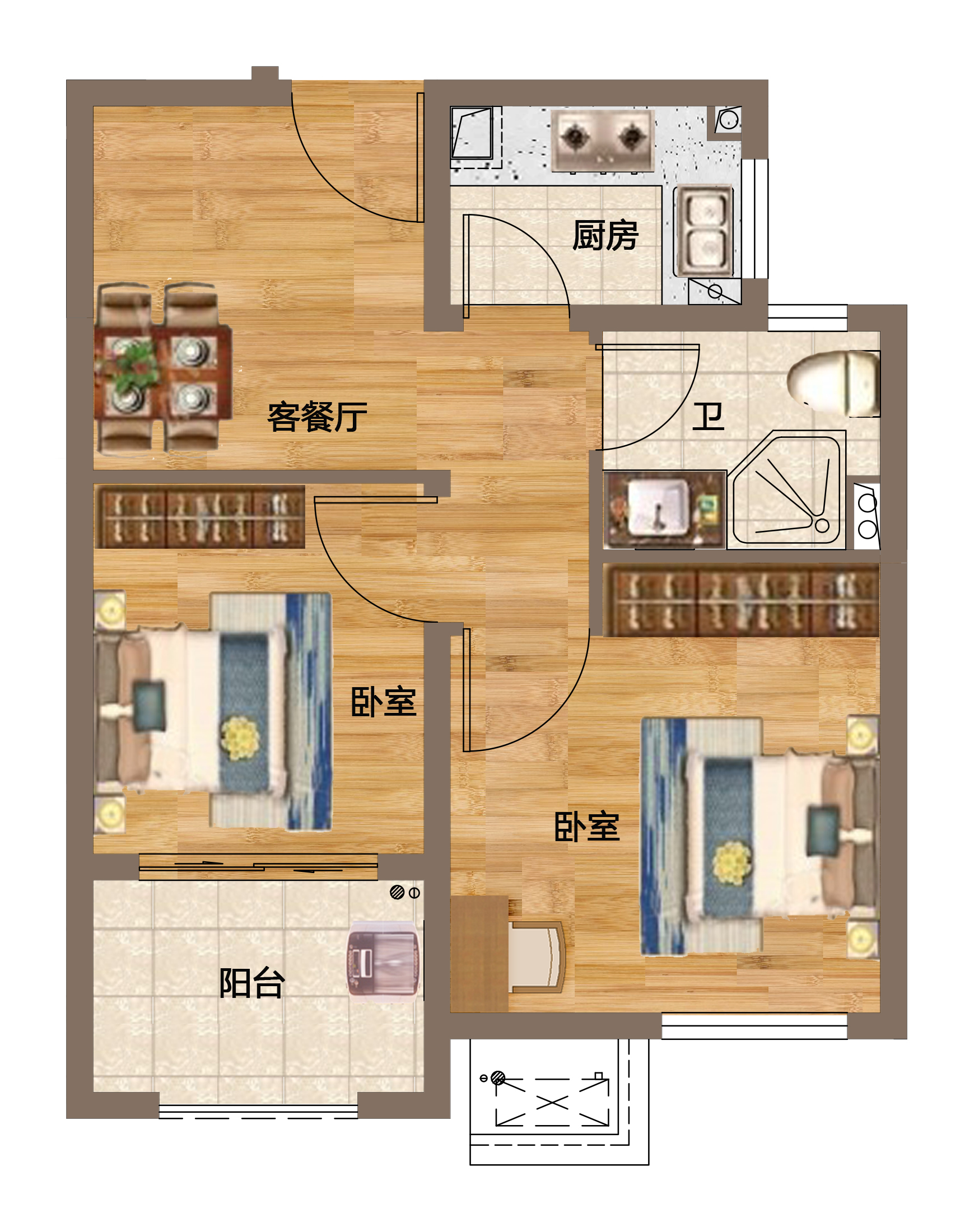 汤臣臻园二室户F户型图第1张