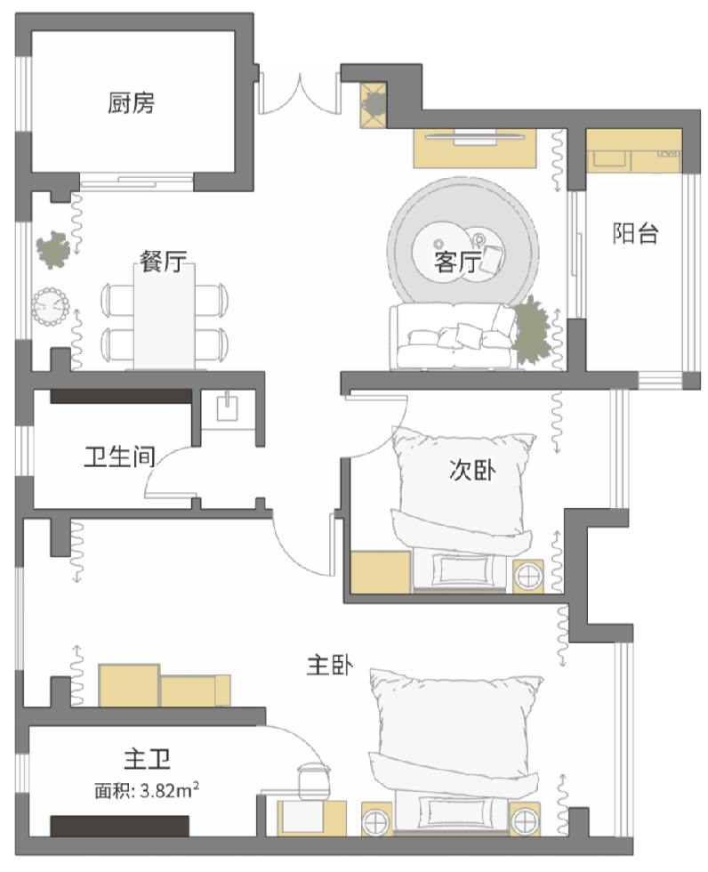 宝业荟萃雅苑二室户D户型图第1张