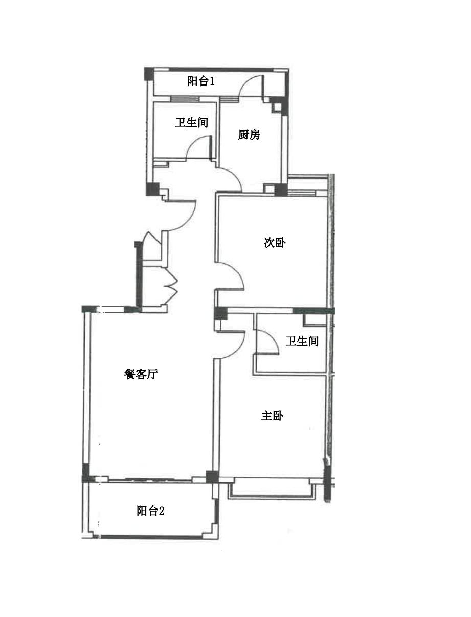 申亚翠庭二室户B户型图第1张