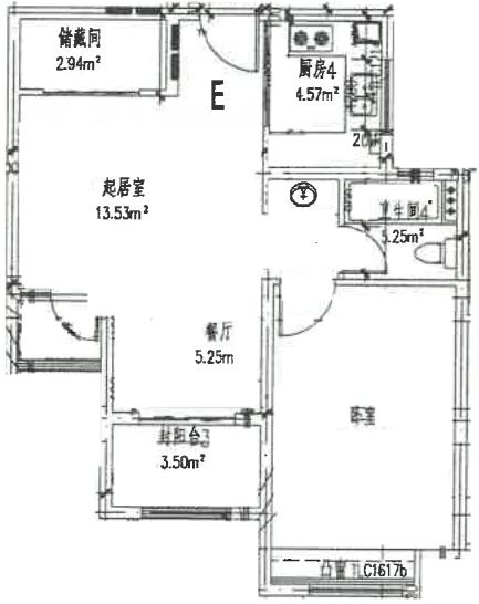 绿地风清苑一室户B户型图第1张