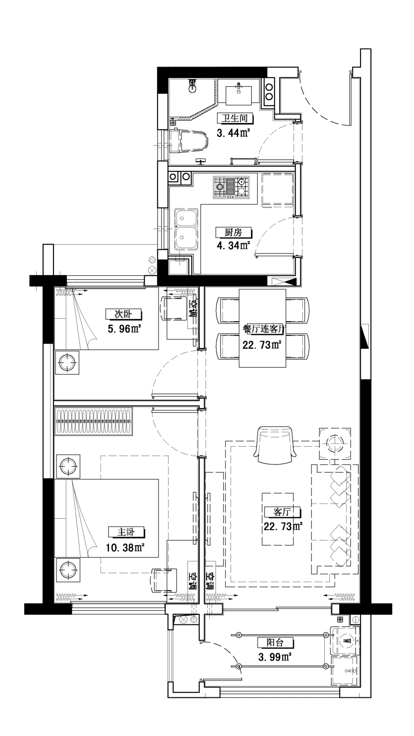招商主城二居室A户型户型图第1张