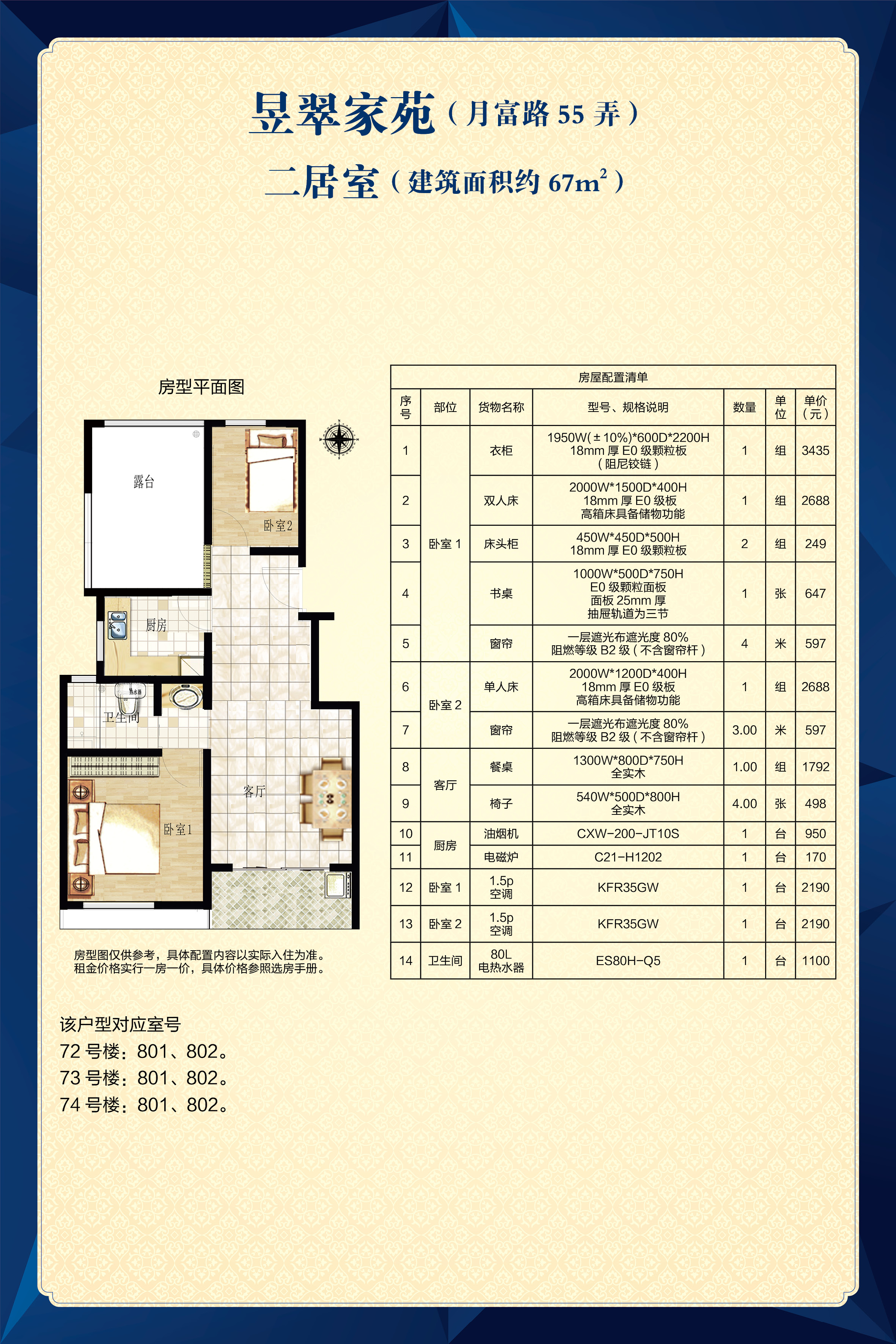 新城昱翠湾二居室户型图第1张
