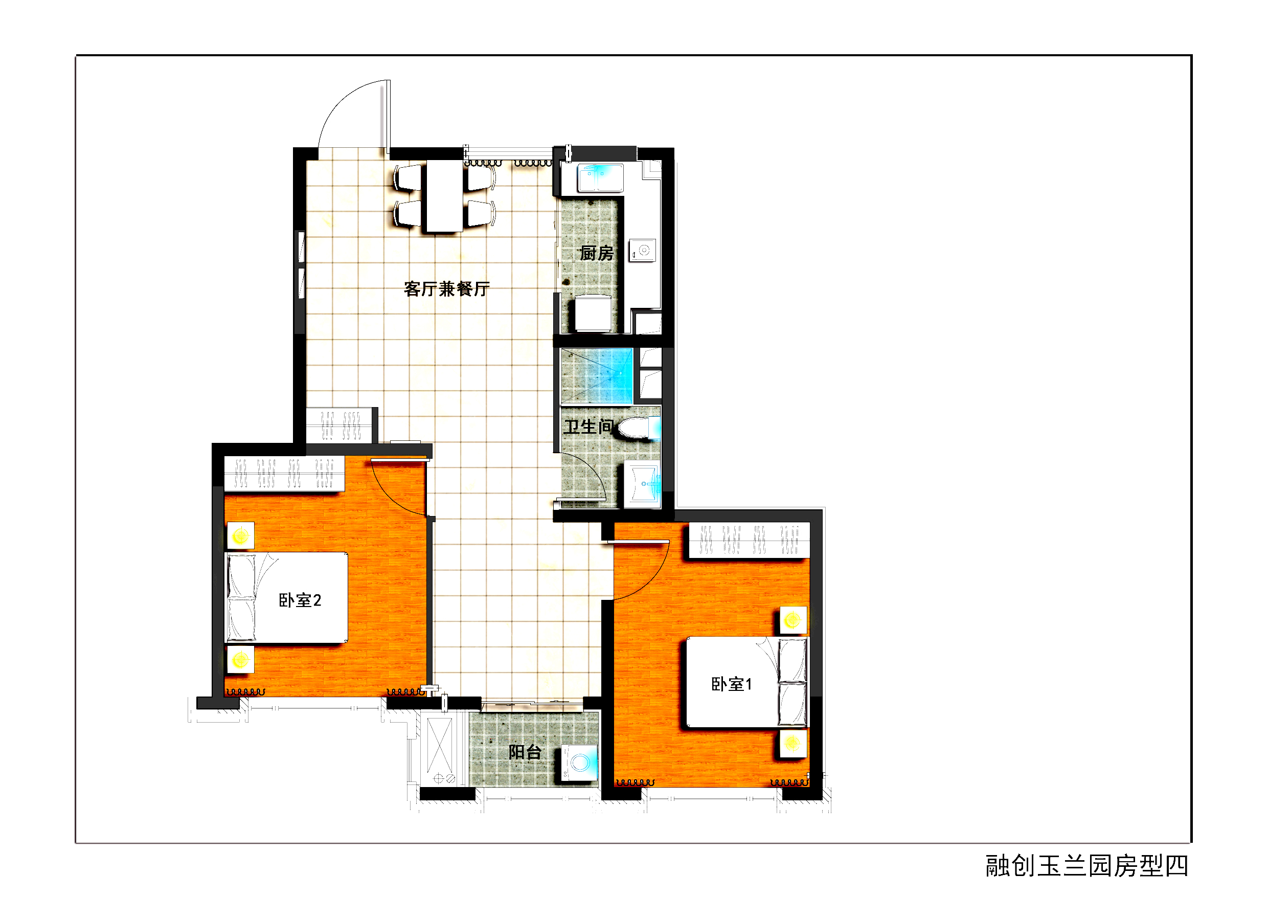 融创玉兰公馆二室户D户型图第1张