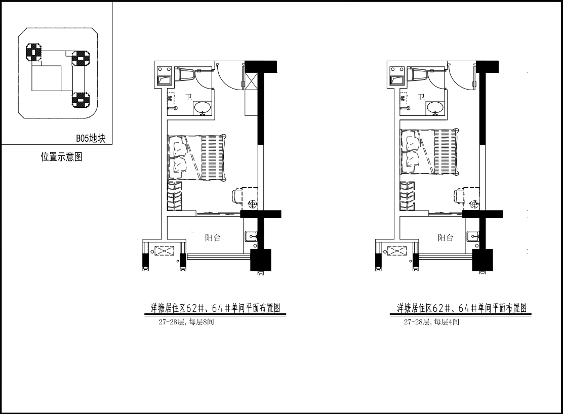 洋唐居住区B05地块单间公寓户型图缩略图2