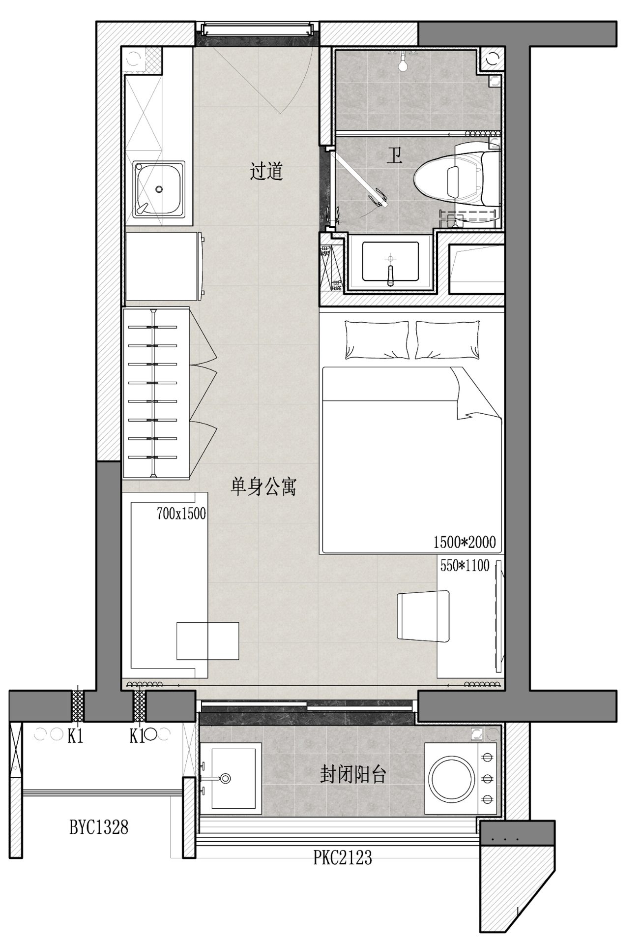 龙秋公寓单间公寓户型图第1张