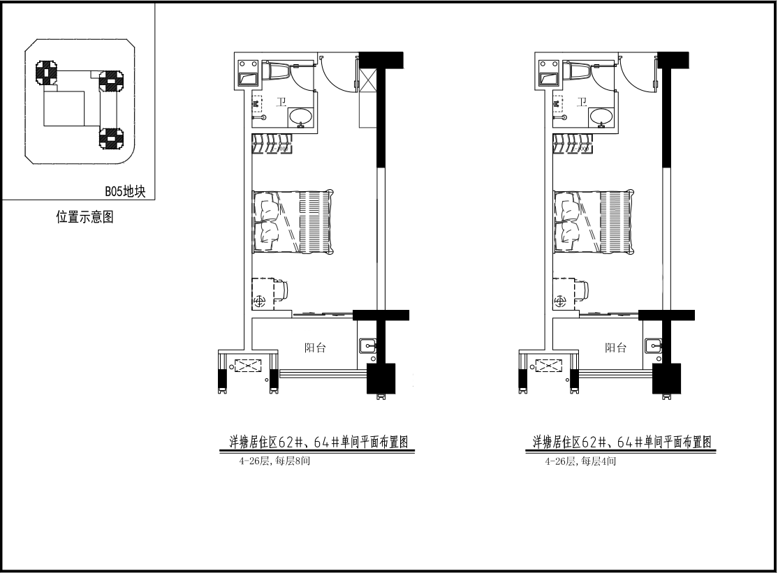 洋唐居住区B05地块单间公寓户型图第1张