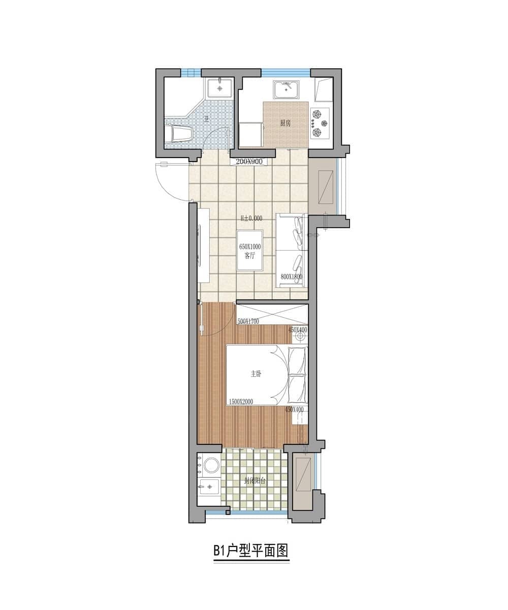浯家公寓一房型户型图第1张