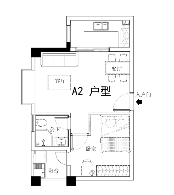源泉山庄B地块一房型户型图第1张