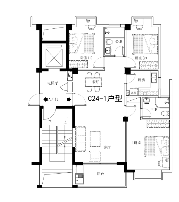 源泉山庄B地块三房型户型图缩略图5